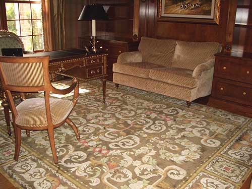 Private residence, fine custom made 100% silk rug.