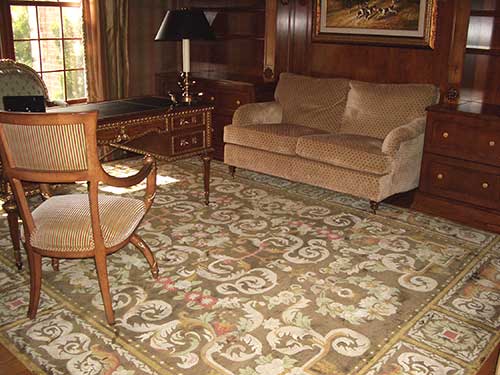 Private residence, fine custom made 100% silk rug.